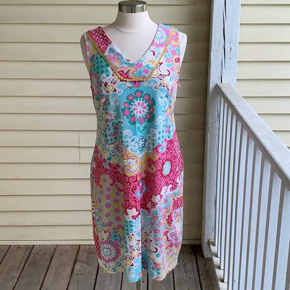 Talbots Medallion Interlock Shift Dress M Colorful Floral Sleeveless Summer - Picture 4 of 11